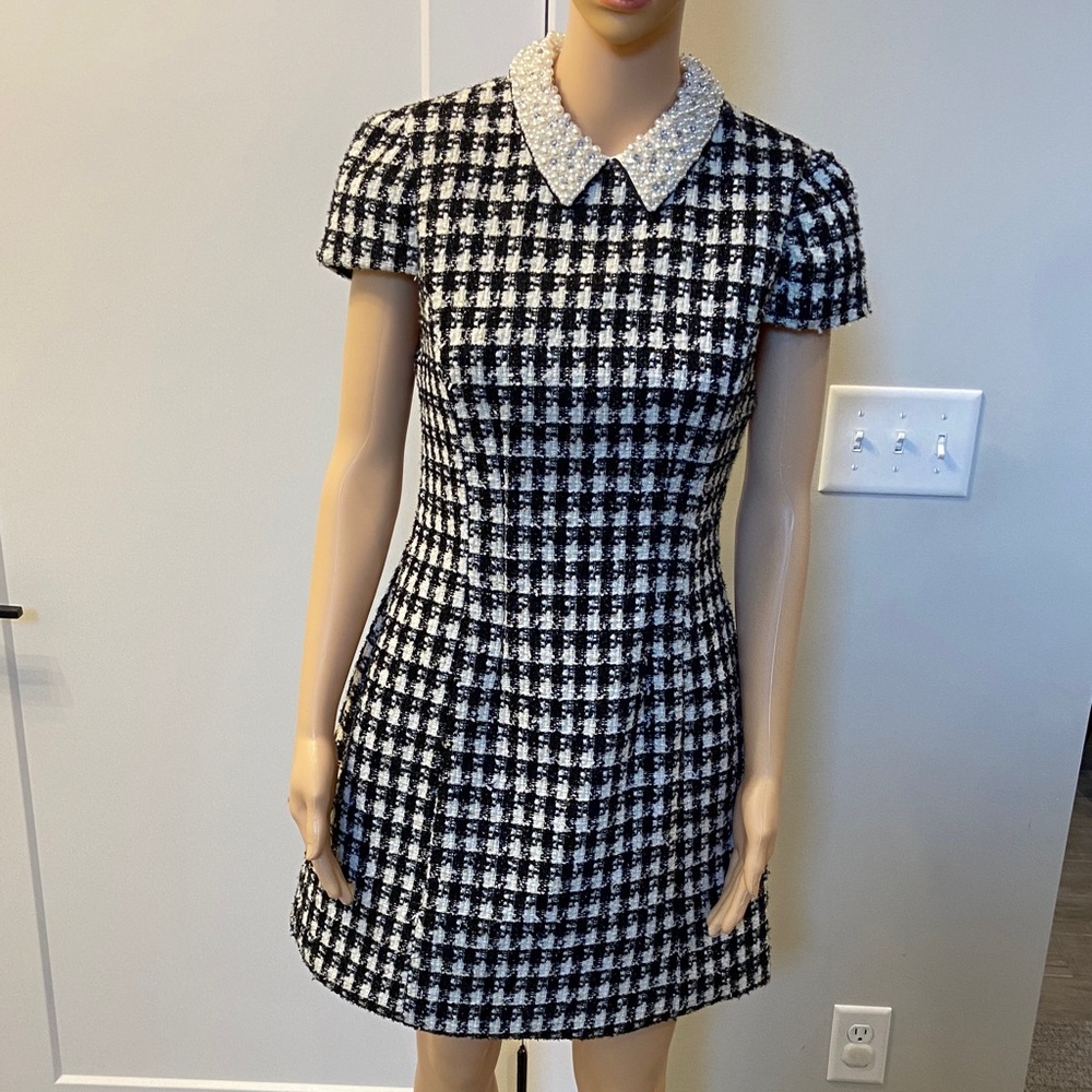 Alice + Olivia Black and White Tweed Mini Dress